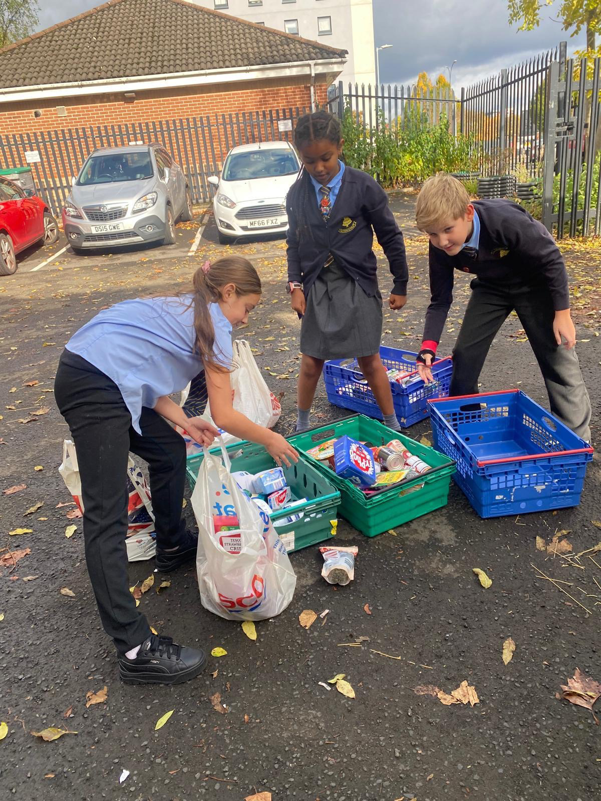 St Boniface pupils sorting donated food for Salford Loaves and Fishes